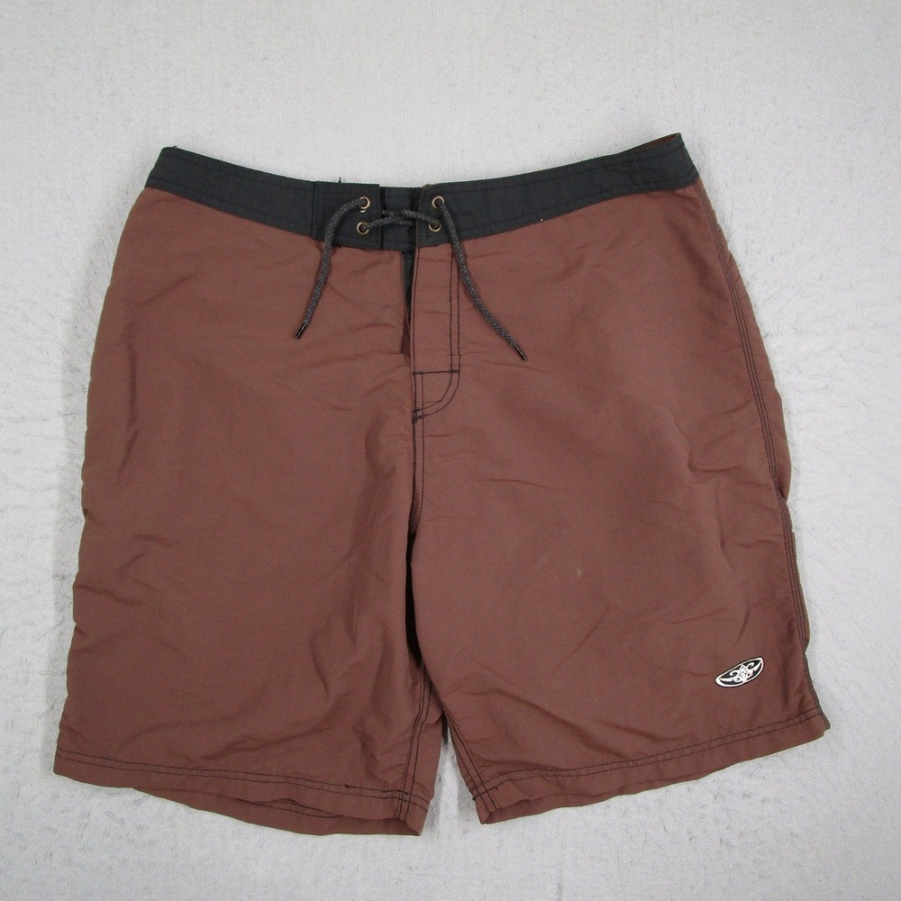 World Jungle Vintage Mens 36 Board Shorts Brown Nylon Surf Trunks Made in USA